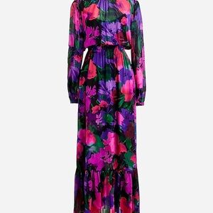 J. Crew Long-sleeve chiffon midi dress in watercolor floral